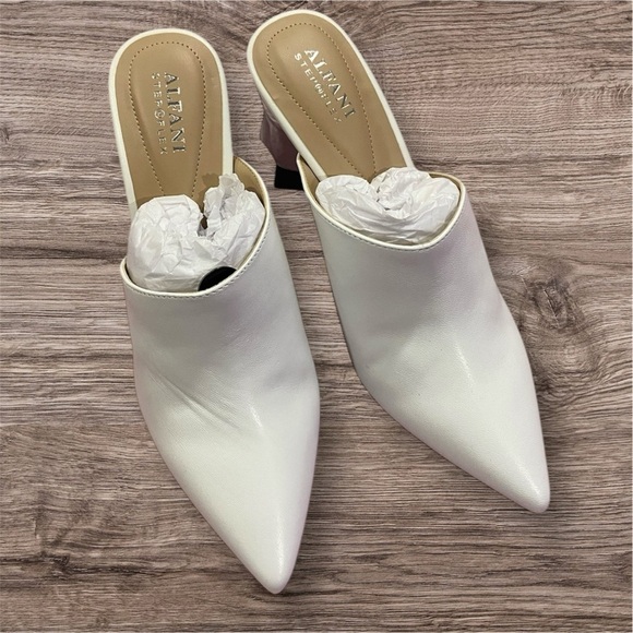 ALFANI Junnee White Leather Mules | Size 9 | Sculptural Heel | NWT - Picture 3 of 7